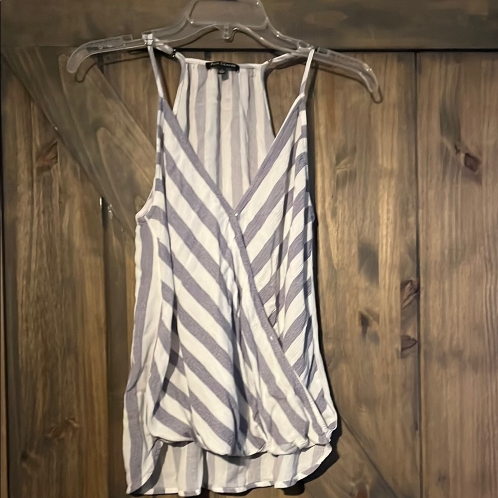 Pink Clover Gray and White Asymmetrical Wrap Tank Top